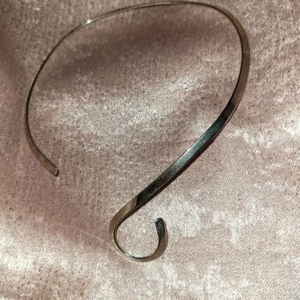 Rare Vintage Stainless Steel Silver Asymmetrical Open Collar Necklace Choker